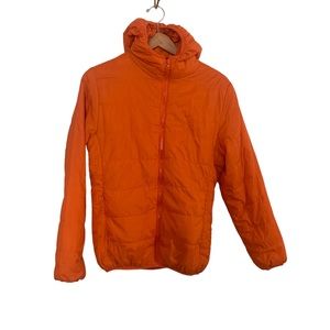Bright orange puff jacket